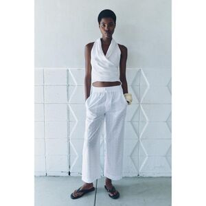 Zara Womens Eyelet Pants Size M White Cutwork Embroidered Trousers 2731/255 NWT